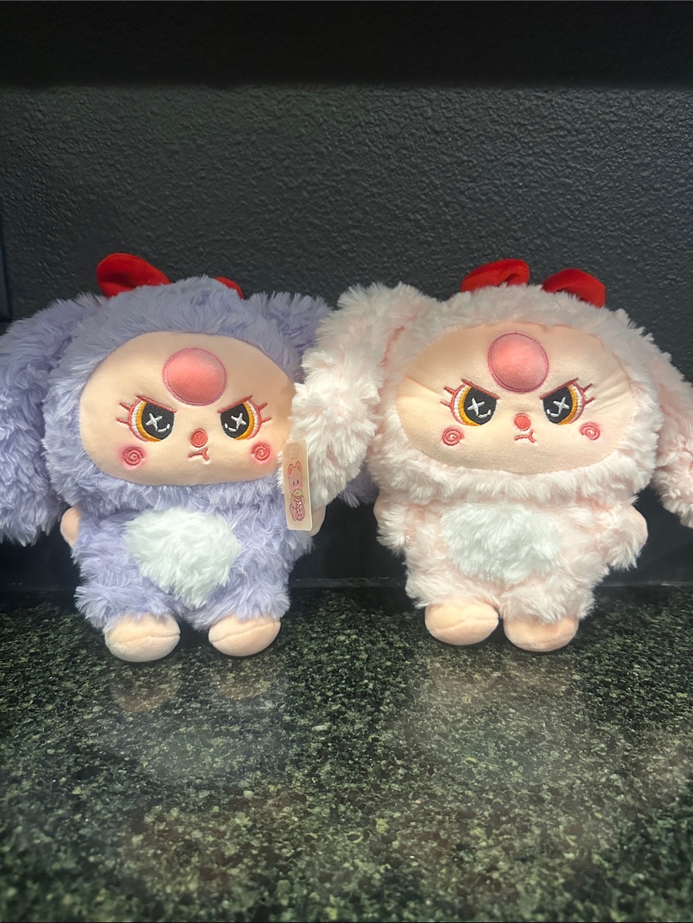 Baby Three Bunny plush Toy Lavender and Pale Pink set of 2 dolls with tag